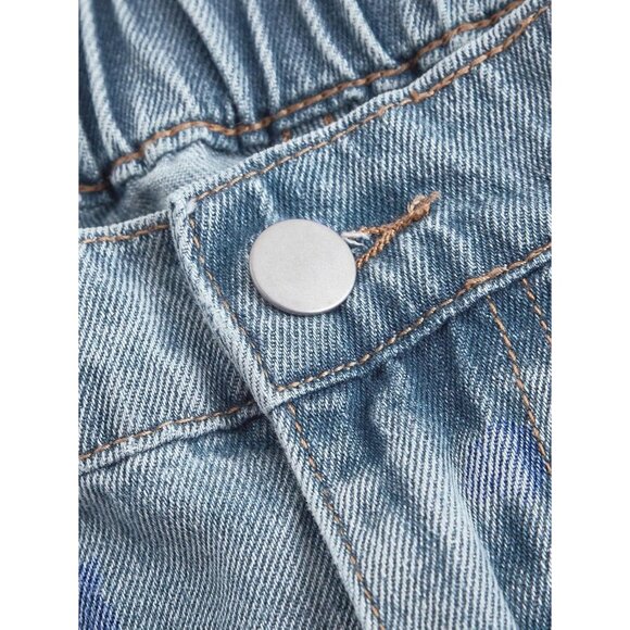 High-Waist Wide Leg Jeans Light Blue Denim Elastic Waist Modern Fit - Picture 4 of 6